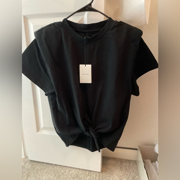 Isabel Marant Belita padded-shoulder knotted cotton T-shirt Sz m - Picture 1 of 4